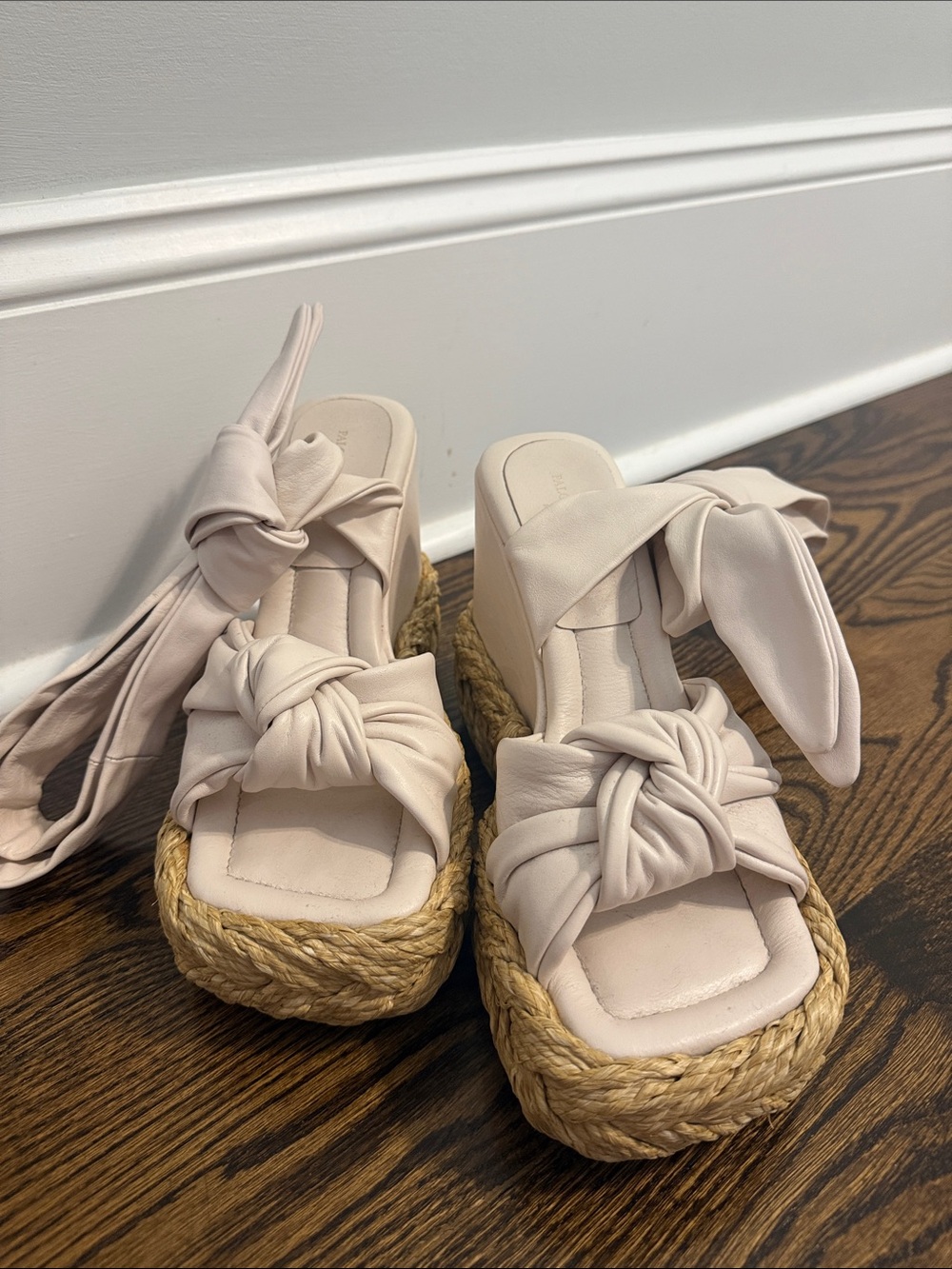 Paloma Barcelo Cream Knotted Espadrille Platform Slides
